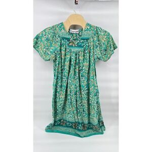 Vintage 1970s Loungees Floral Cotton Midi Muumuu Caftan Dress Green Size L